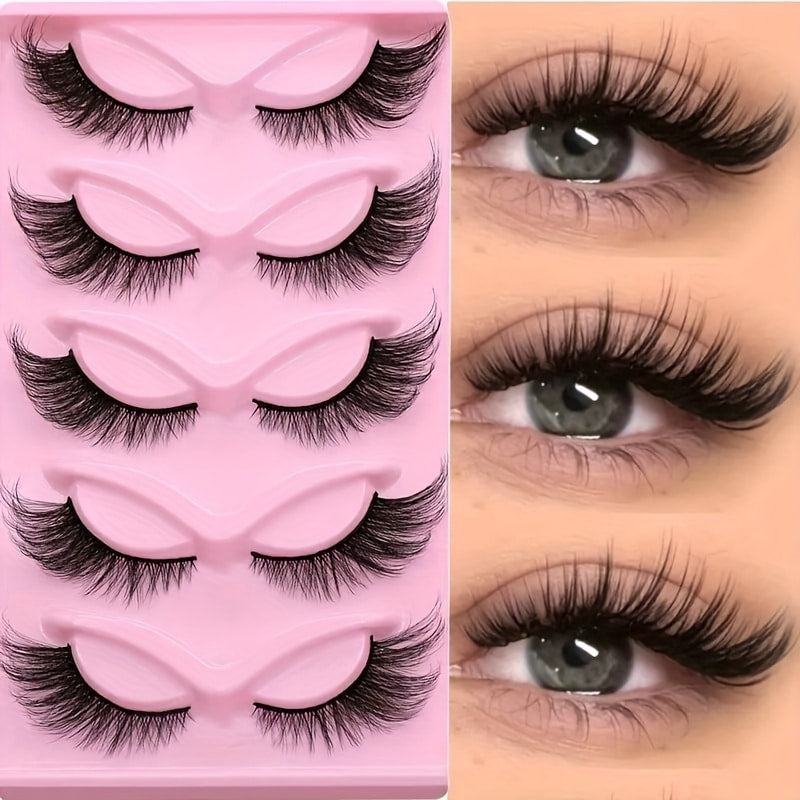 3D Cat Eye False Lashes — 15 Pairs Wispy Fluffy Faux Mink, Clear Band, D-Curl Manga Style