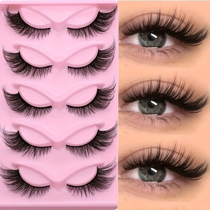 3D Cat Eye False Lashes — 15 Pairs Wispy Fluffy Faux Mink, Clear Band, D-Curl Manga Style