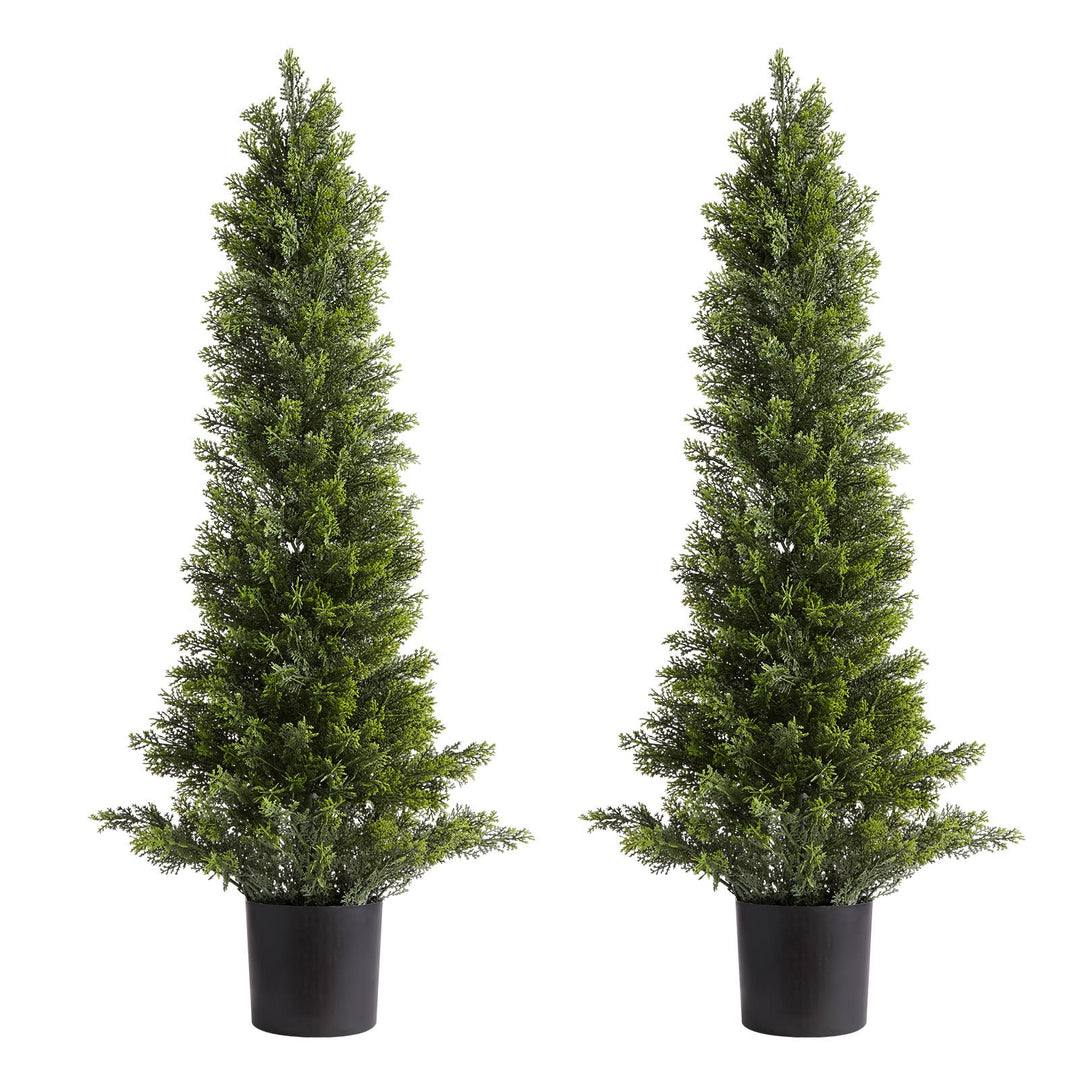 Artificial Topiary Cedar Trees, 36 Inch 2 Set Faux Pine Shrubs Plants, Fake Silk Tree Look Real, Easy Assembly For Decor Front Porch Outdoor Patio Garden Balcony Backyard Indoor Office