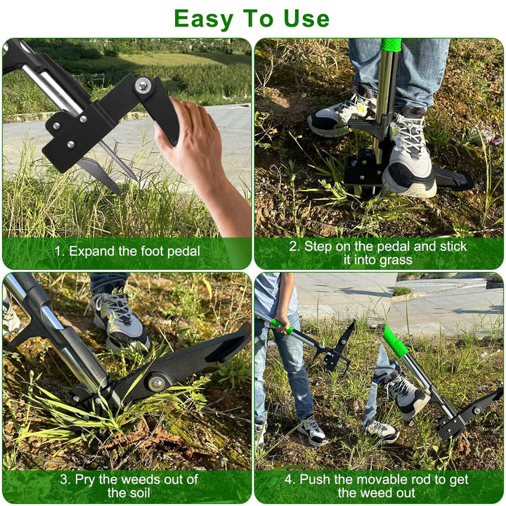 Stand-Up Aluminum Weed Puller — 4-Claw Manual Weeder, No Bending or Kneeling, for Lawn, Yard & Garden (Green)