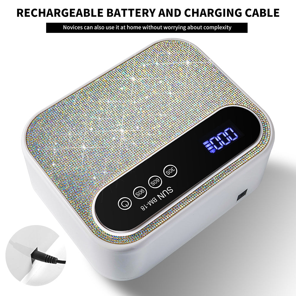 Cordless UV Nail Lamp, Rechargeable UV Gel Nail Light, Sparkling Rhinestones Diamond UV Light, Professional Fast Curing Nail Dryer With 3 Timers Touch Control Auto Sensor For Salon & Home
