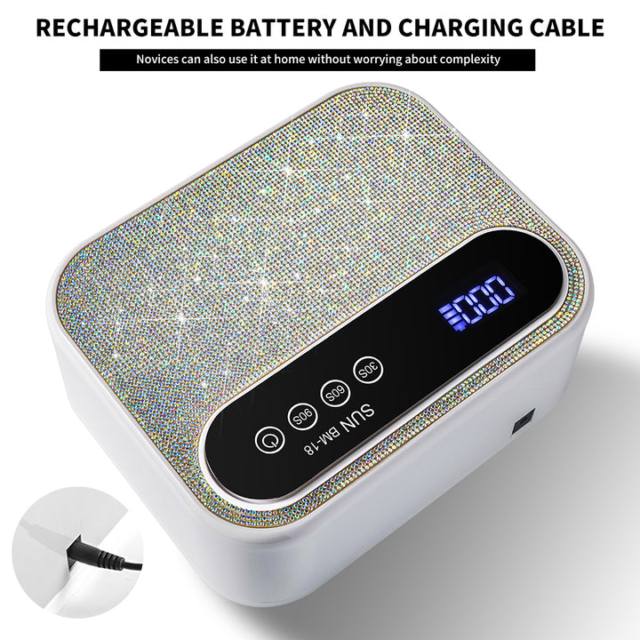 Cordless UV Nail Lamp, Rechargeable UV Gel Nail Light, Sparkling Rhinestones Diamond UV Light, Professional Fast Curing Nail Dryer With 3 Timers Touch Control Auto Sensor For Salon & Home