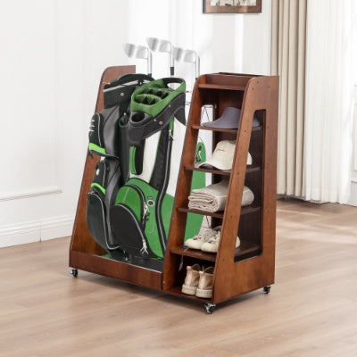 Premium Wooden Golf Bag Organizer — 2-Bag Storage Rack for Garage, Shed, Car & Basement (Black/Brown)