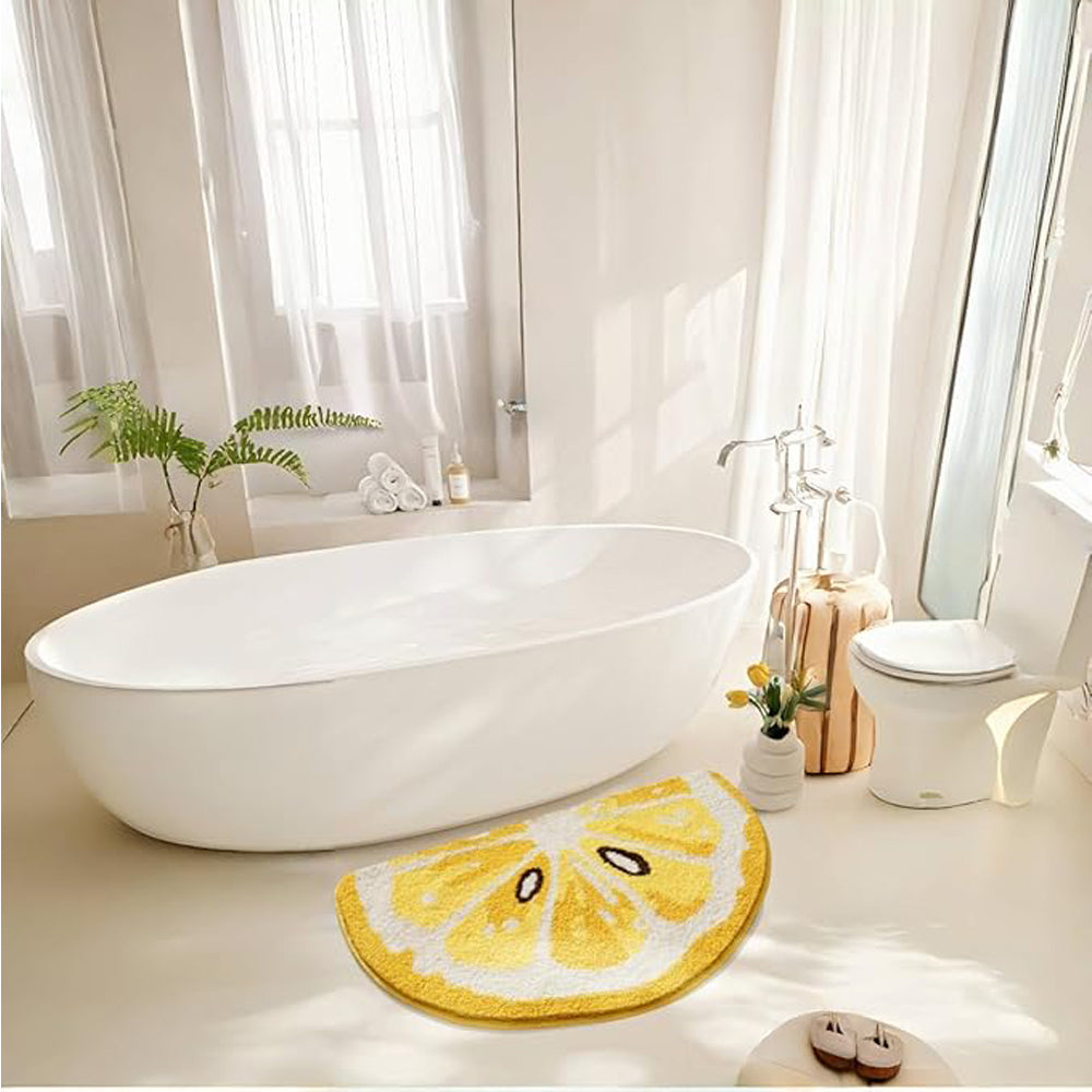 Lemon Fruit Bathroom Rug — Cute Absorbent Non-Slip Bath Mat with Lemon Print (Yellow)