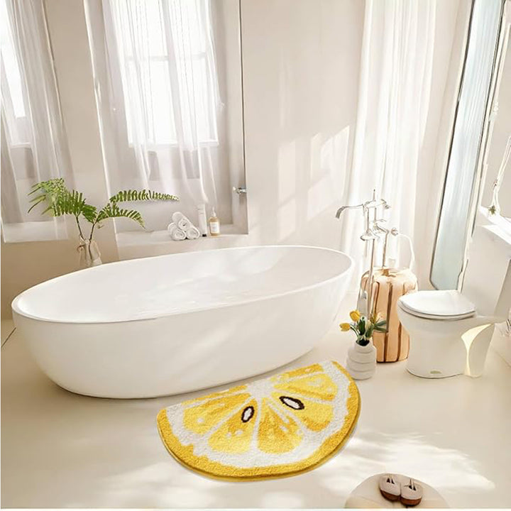 Lemon Fruit Bathroom Rug — Cute Absorbent Non-Slip Bath Mat with Lemon Print (Yellow)