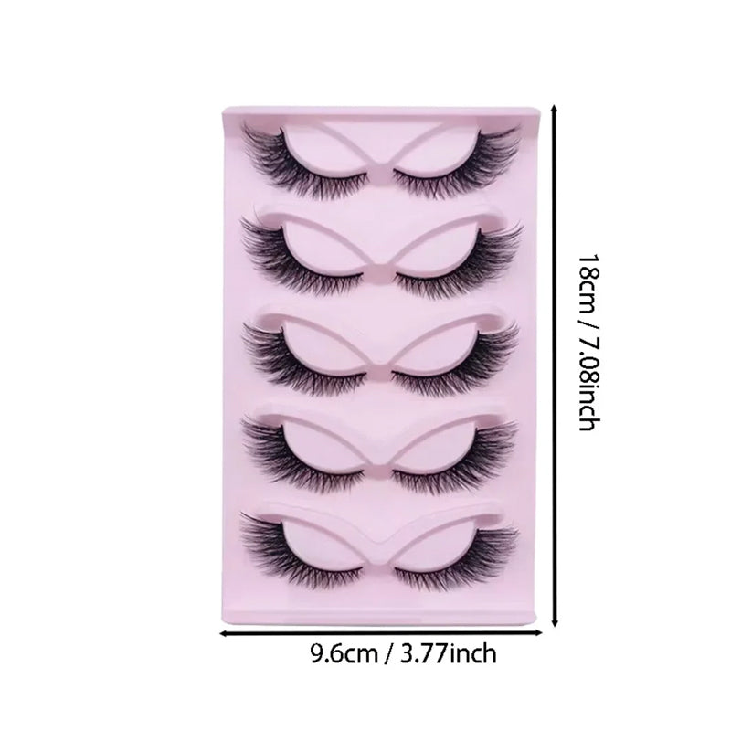3D Cat Eye False Lashes — 15 Pairs Wispy Fluffy Faux Mink, Clear Band, D-Curl Manga Style