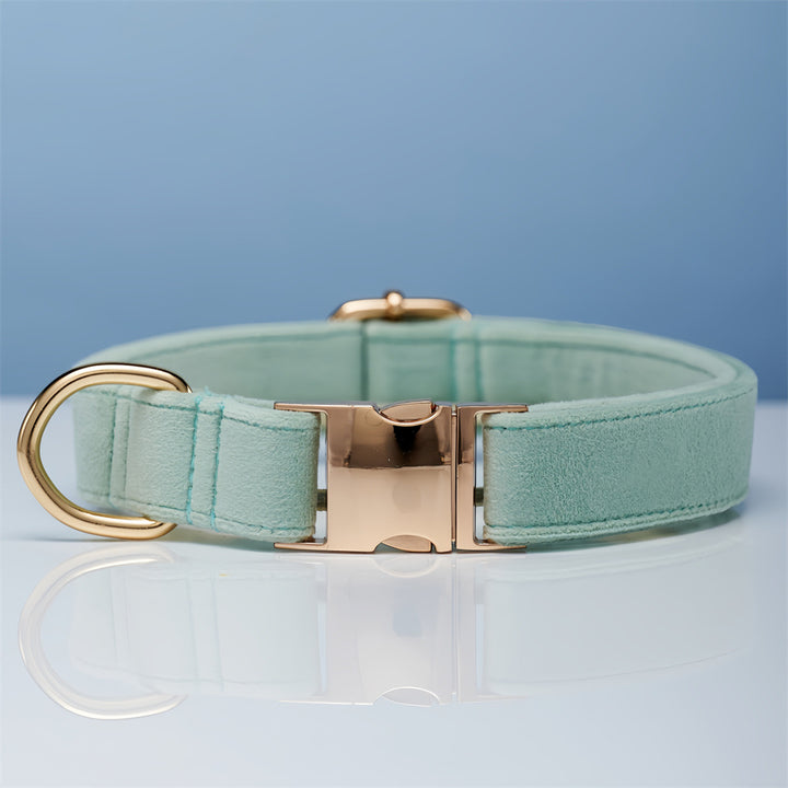 Premium Velvet Dog Collar &amp; Leash Set with Bow Tie – Personalized Engraved Buckle