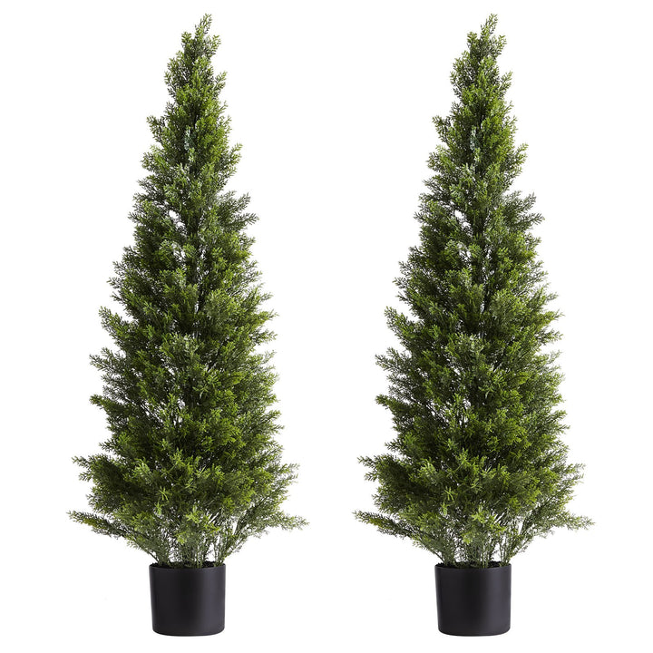 Artificial Cedar Topiary Trees — 48in Faux Pine Shrubs, Set of 2, UV-Resistant for Front Porch, Patio, Garden & Indoor Décor