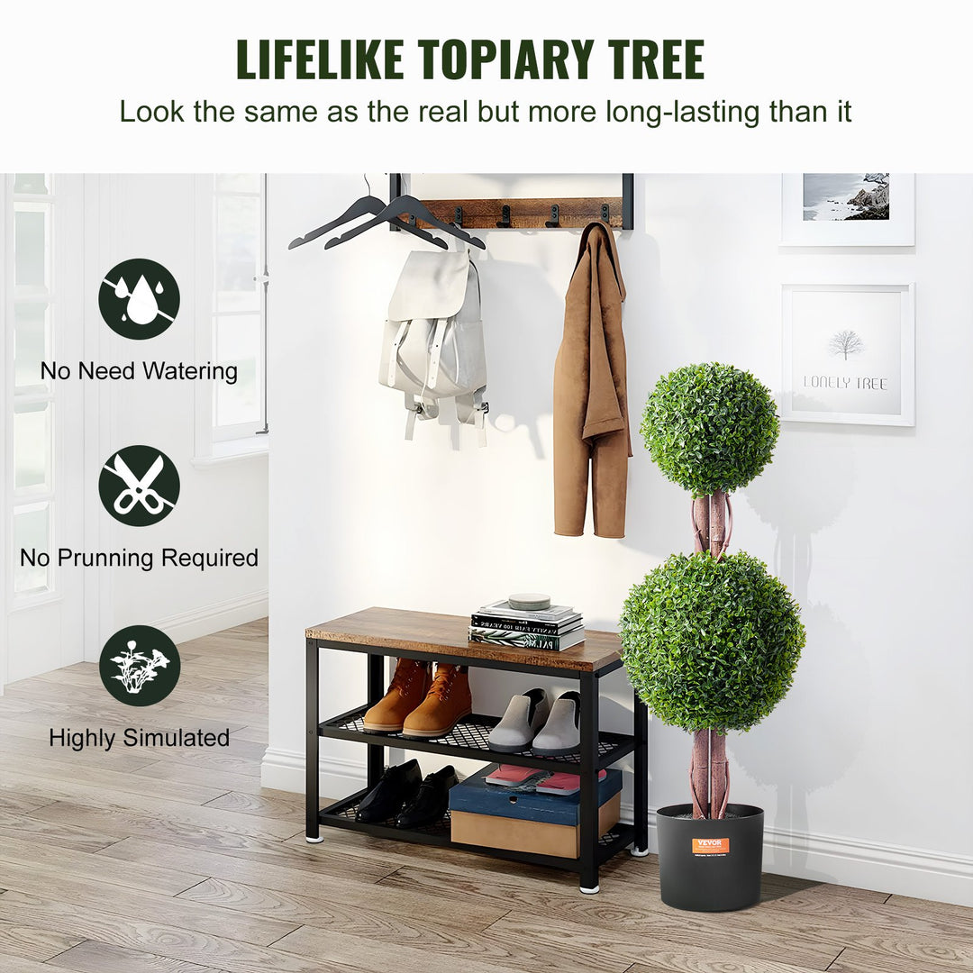 Artificial Double Ball Boxwood Topiary Trees — 36in Set of 2, UV-Rated, with Extra Leaves, Pot & Decoration, Indoor/Outdoor