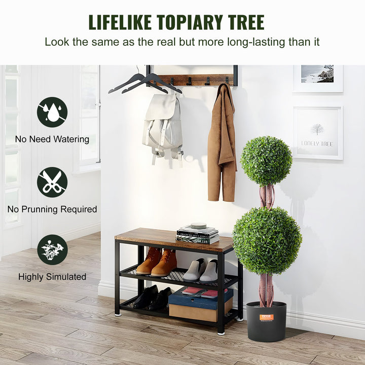 Artificial Double Ball Boxwood Topiary Trees — 36in Set of 2, UV-Rated, with Extra Leaves, Pot & Decoration, Indoor/Outdoor
