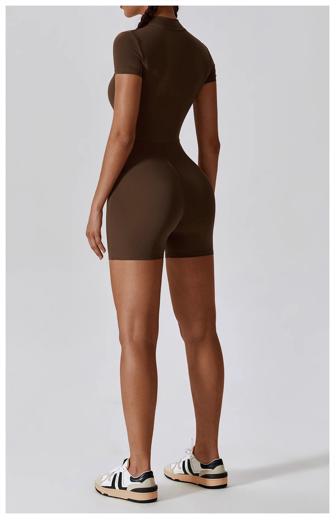 Women's Zip-Up Yoga Bodysuit – Short Sleeve One-Piece Workout Outfit