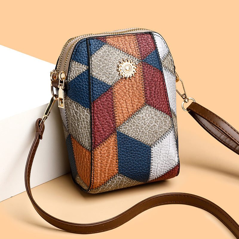 Patchwork PU Crossbody Bag – Stylish Mini Shoulder Travel Bag