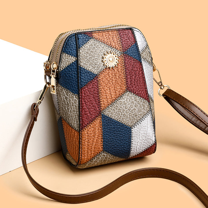 Patchwork PU Crossbody Bag – Stylish Mini Shoulder Travel Bag