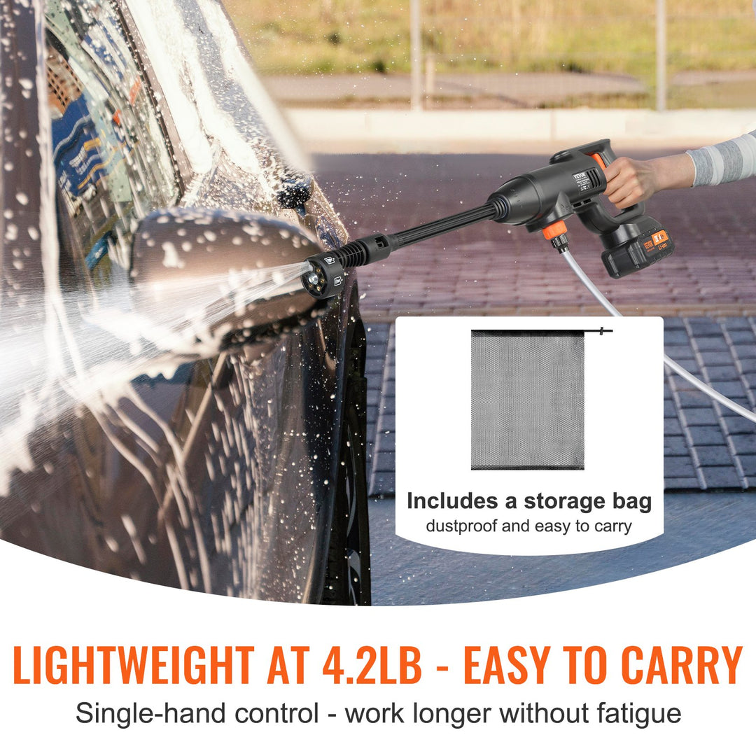 VEVOR 580-PSI Cordless Pressure Washer — 1.1 GPM Portable Battery-Powered Power Cleaner with 4.0Ah Battery & 6-in-1 Nozzle