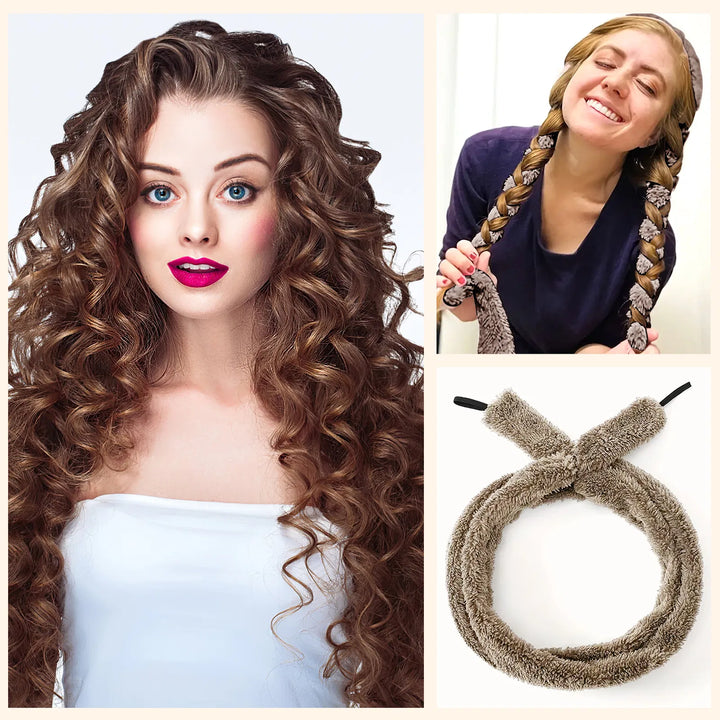 Satin Heatless Hair Curler — Overnight DIY Soft Wave Curls for All Hair Types (Coffee/Light Brown)
