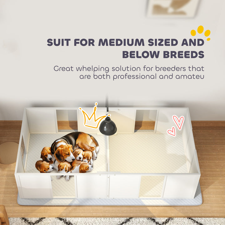 Whelping Box for Dogs w/ Retractable Light Stand, Waterproof Pee Pad & Adjustable Height Door for Medium Breed Dogs