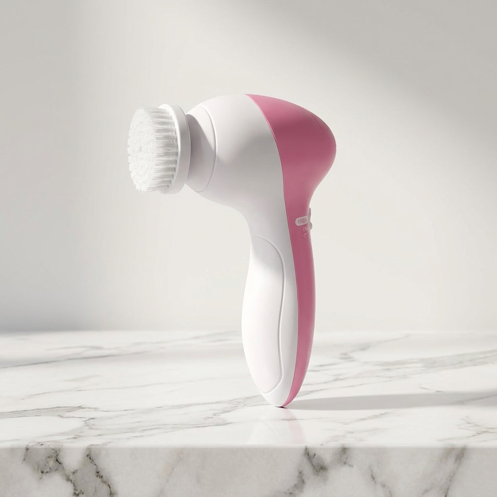 Waterproof Electric Facial Cleansing Spin Brush — 5 Interchangeable Brush Heads for Women (Pink)