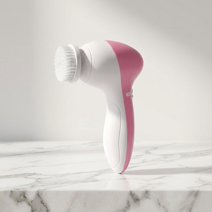Waterproof Electric Facial Cleansing Spin Brush — 5 Interchangeable Brush Heads for Women (Pink)