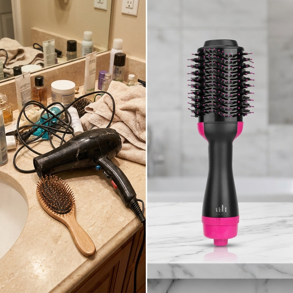 4-in-1 Hot Hair Brush Dryer Comb — Volumizer for Straightening, Curling & Drying