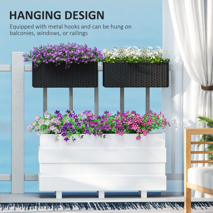 2-Pack 20in Railing Flower Pots — Hanging Hook Planters with Drainage Holes, Rattan Look for Fence & Balcony (Black)