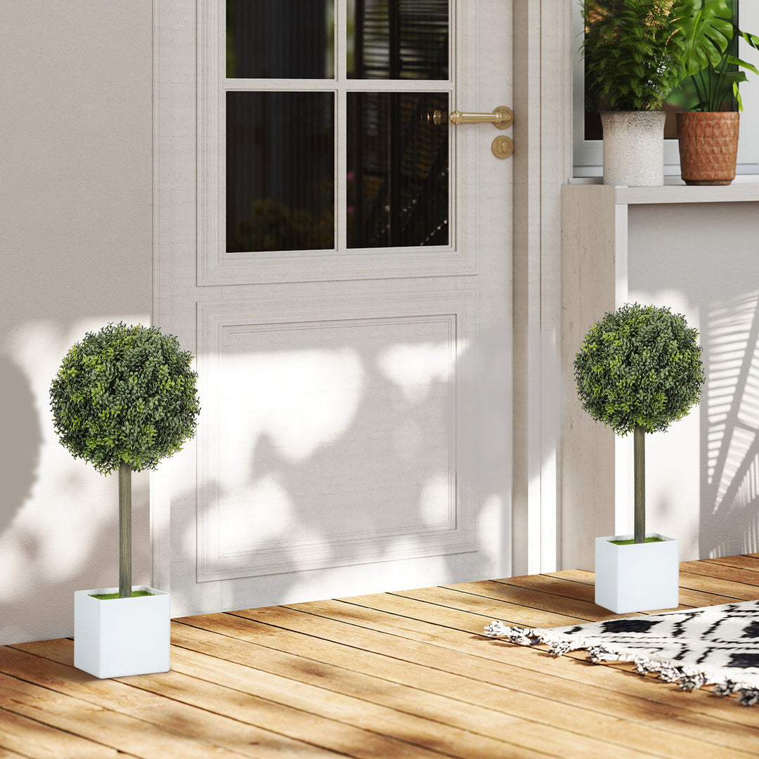 Lifelike Artificial Plants Set of 2, Fake Boxwood Topiary Balls with 114 PE Leaves for Home or Office Decor, Green