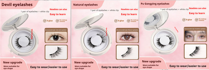 Magnetic Mink False Eyelashes — No-Glue Little Devil Style, Sizes 9–14 with Applicator Clip