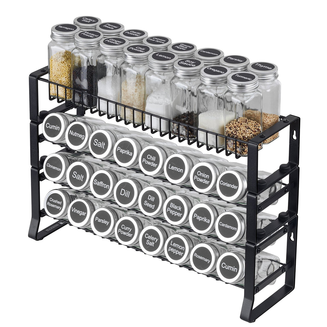 Spice Rack Organizer — 18×11in Cabinet & Countertop Seasoning Organizer (Black)