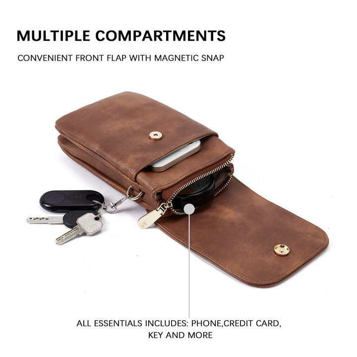 Mini PU Leather Phone Crossbody Bag – Multi-Compartment Wallet Shoulder Bag