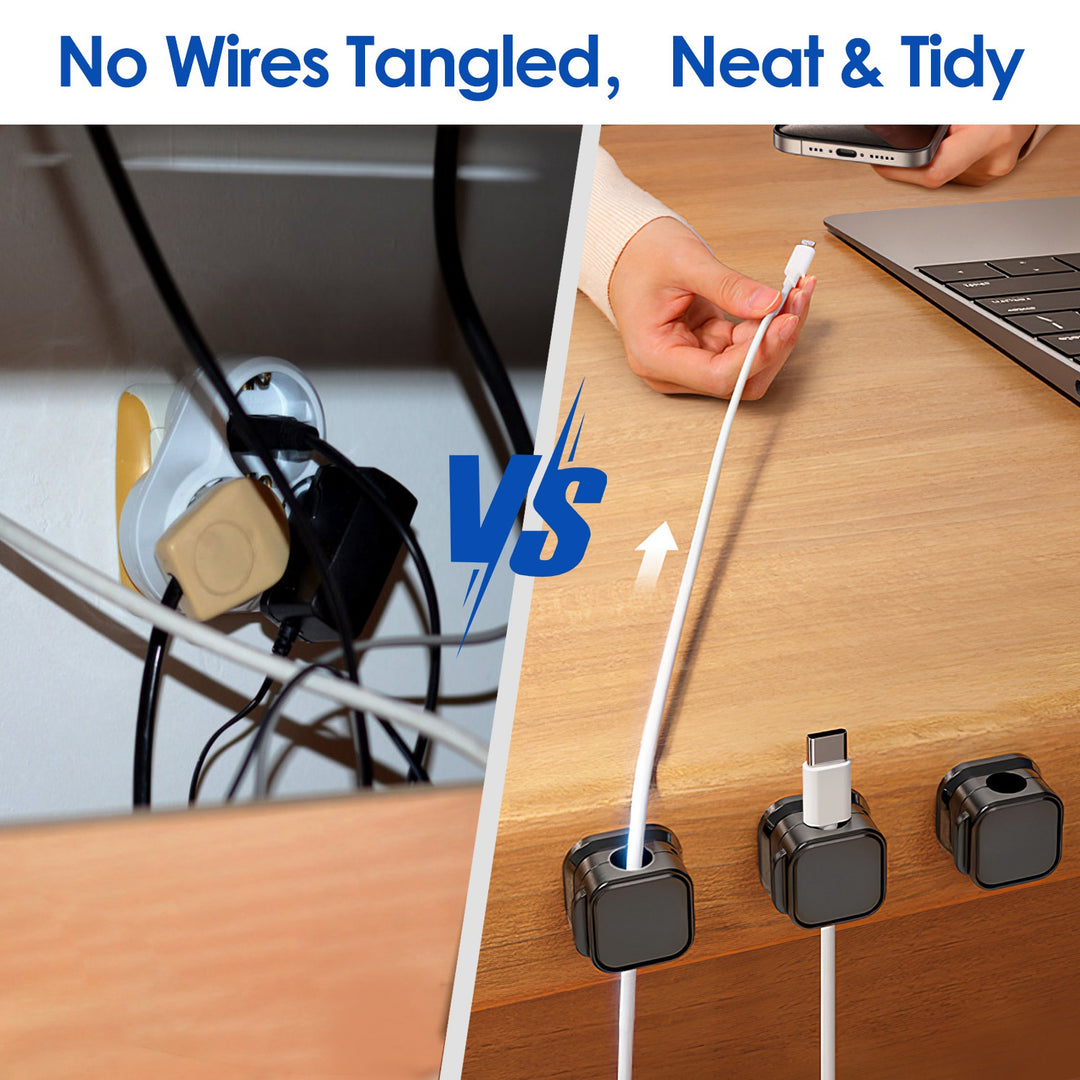 6-Pack Magnetic Cable Clips — Adhesive Wire & Cord Organizer for Desk, Nightstand, Car & Wall (Home & Office)