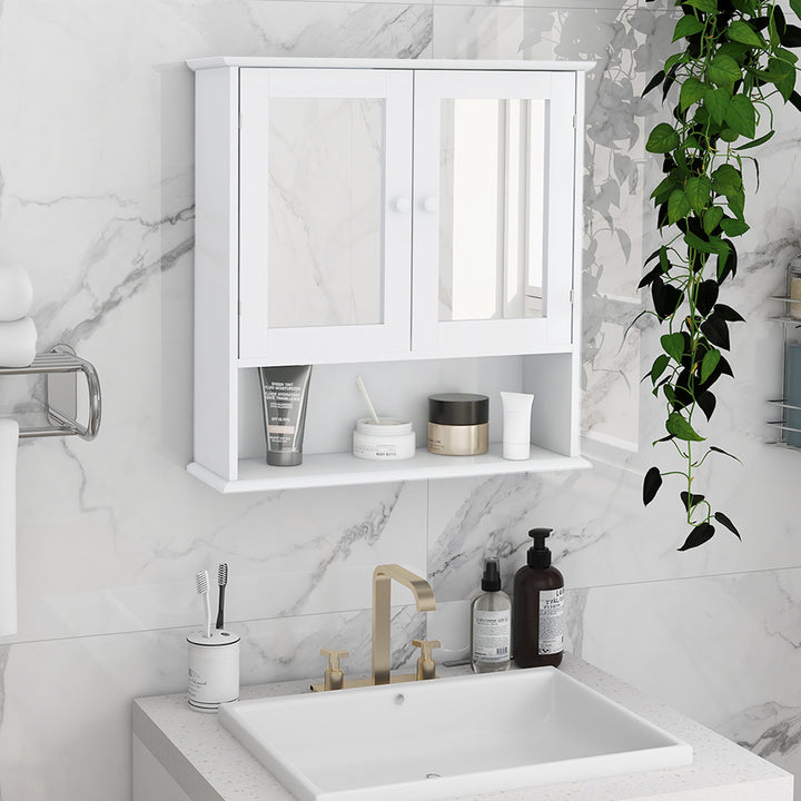 Bathroom Wall Cabinet With Double Mirror Doors And Shelves