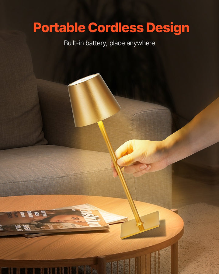 2-Pack Cordless Rechargeable Table Lamps — 5200mAh Battery, Portable LED Desk Lamp for Bedside, Dining & Outdoor (Gold)