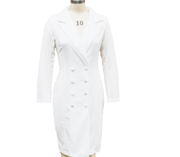 Double-breasted Blazer Dress Fashion Slim-fitting Hip-wrapped Lapel Long-sleeved Dresses Office Commuting Long Jacket Outwear For Women's Clothing