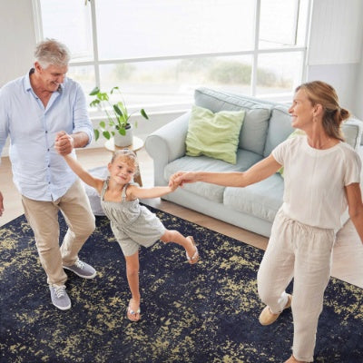 LOOM LUXE 5×8 ft Washable Area Rug — Low-Pile, Non-Slip, Non-Shedding, Foldable, Kid & Pet Friendly (Black / Cream)
