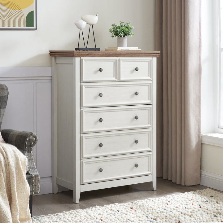 Modern 6 Drawers Dresser 6 Drawers Cabinet,Chest Of Drawers Closet Organizers And Storage Clothes Storage Drawers Cabinet For Living Room, Farmhouse Dresser Organizer BEIGE