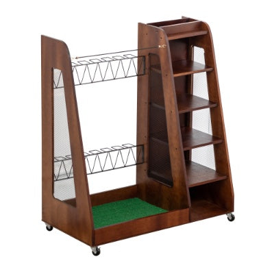 Premium Wooden Golf Bag Organizer — 2-Bag Storage Rack for Garage, Shed, Car & Basement (Black/Brown)