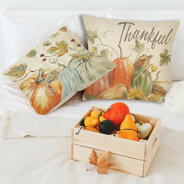4-Piece Thanksgiving & Fall Throw Pillow Cushion Covers — 18×18 in Autumn Seasonal Décor Set