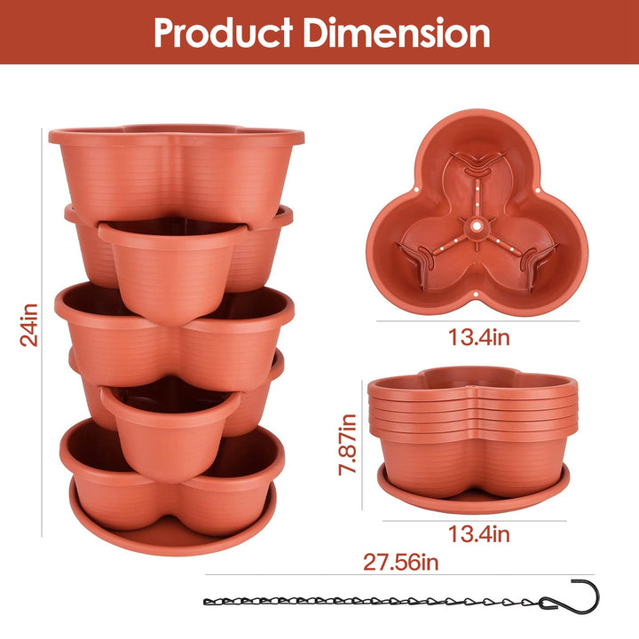 5-Tier Vertical Stackable Garden Tower Planter — Space-Saving Pot for Strawberries, Herbs, Flowers & Vegetables (Red)