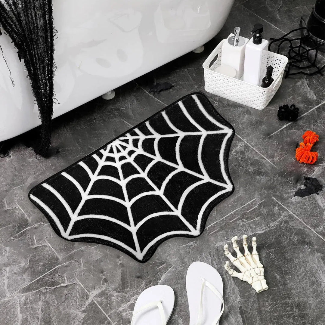 Spider Web Bath Mat — 19.7×31.5 in Gothic Non-Slip Area Rug for Bedroom, Kitchen & Front Door, Machine Washable