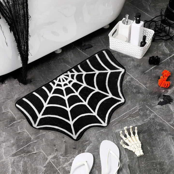Spider Web Bath Mat — 19.7×31.5 in Gothic Non-Slip Area Rug for Bedroom, Kitchen & Front Door, Machine Washable
