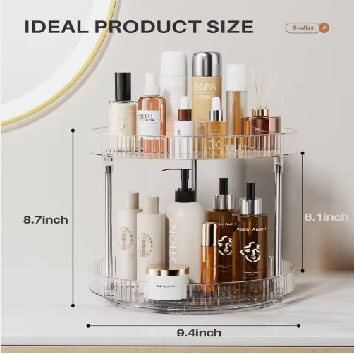 2-Pack Double-Layer Rotating Spice Rack — Turntable Spinning Organizer for Kitchen Countertop & Cabinet (Transparent)