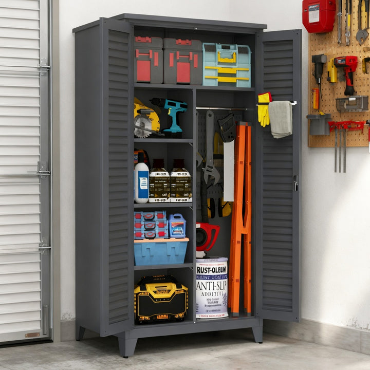 73in Tall Metal Tool Storage Cabinet — Full-Height Multi-Room Organiser for Garage, Warehouse, Garden & Office (Slate)