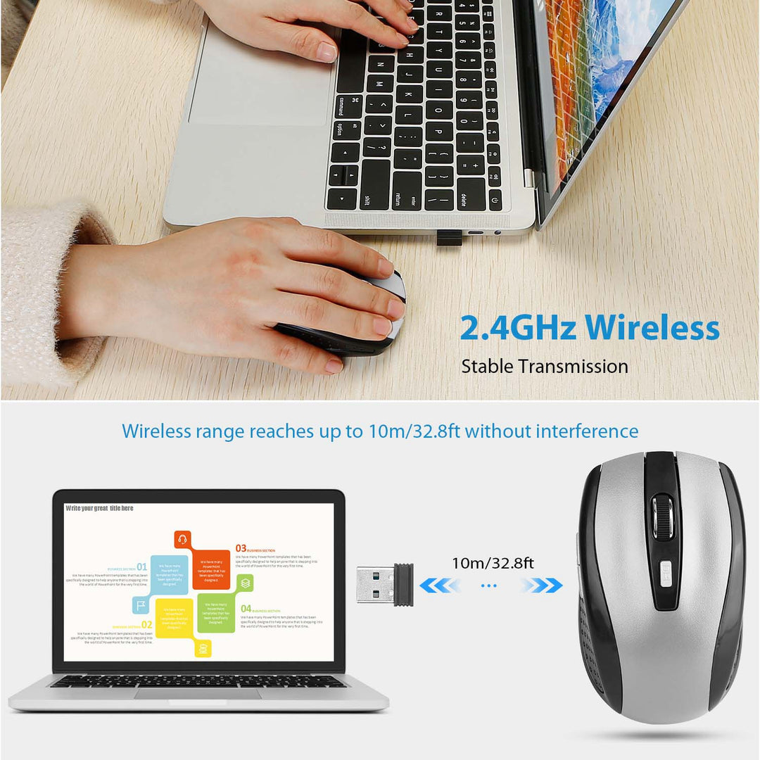 2.4G Wireless Gaming Mouse — 6-Button Optical Mouse, 3 Adjustable DPI, USB Receiver for PC, Laptop & Mac (Blue/Red)