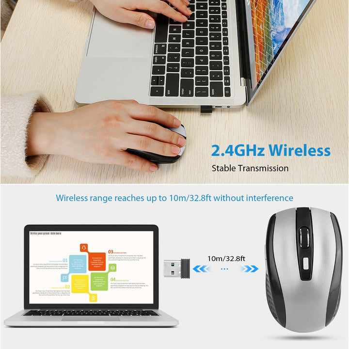 2.4G Wireless Gaming Mouse — 6-Button Optical Mouse, 3 Adjustable DPI, USB Receiver for PC, Laptop & Mac (Blue/Red)