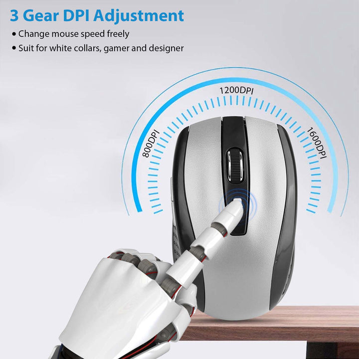 2.4G Wireless Gaming Mouse — 6-Button Optical Mouse, 3 Adjustable DPI, USB Receiver for PC, Laptop & Mac (Blue/Red)
