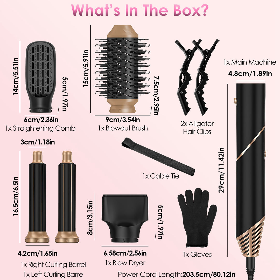5-in-1 Hot Air Styler — Straightener, Curler, Dryer & Auto-Wrap Brush Set, 3 Temp Settings