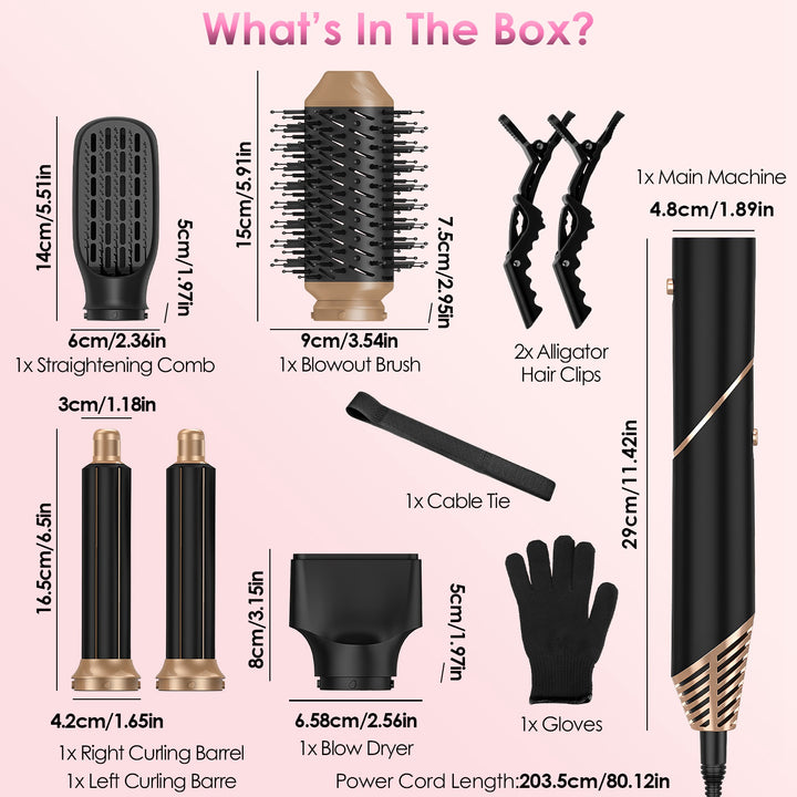5-in-1 Hot Air Styler — Straightener, Curler, Dryer & Auto-Wrap Brush Set, 3 Temp Settings