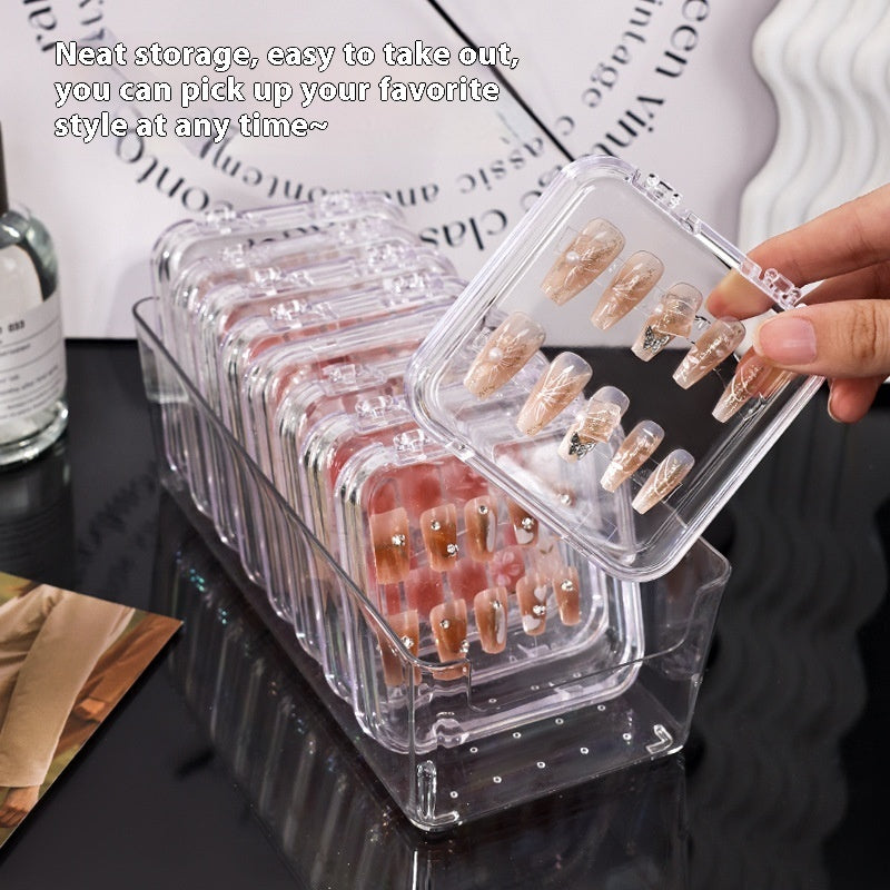 Clear Press-On Nail Storage Box — Transparent Organiser for Handmade Wearable Nails, 10-Slot