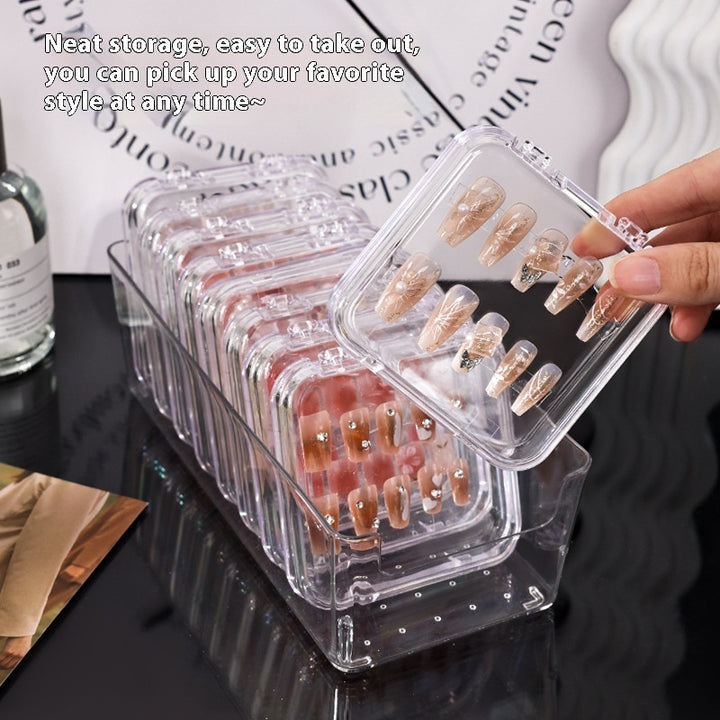 Clear Press-On Nail Storage Box — Transparent Organiser for Handmade Wearable Nails, 10-Slot