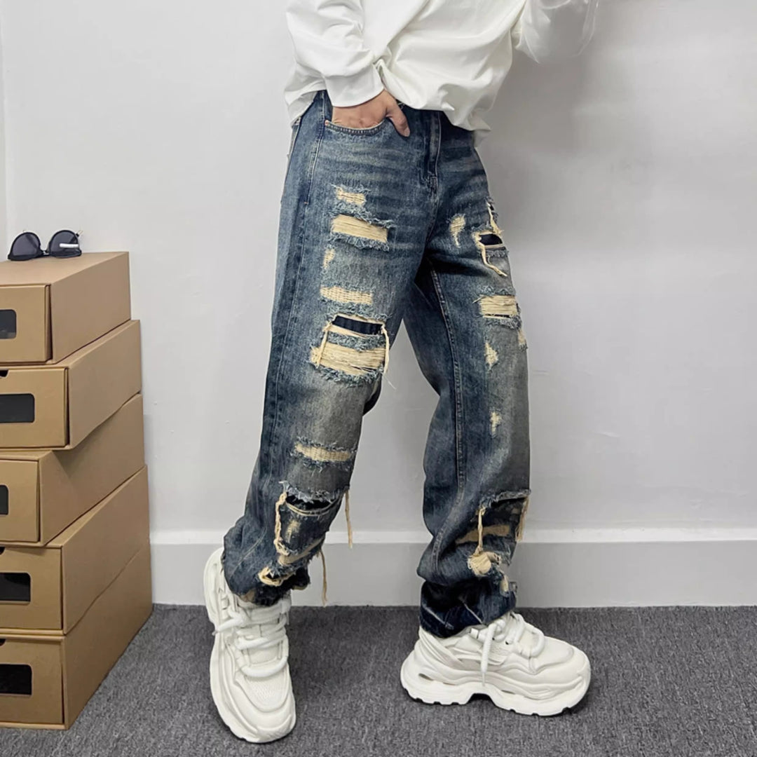 American Casual Stylish Ripped Patch Jeans