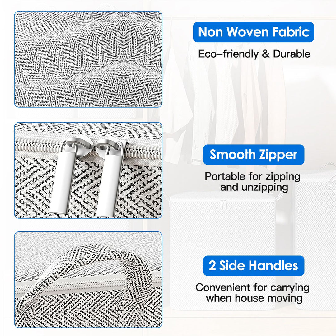 4 Pack Foldable Non Woven Storage Bags Closet Organizers Wardrobe Sorting Baskets With 2 Handles Dustproof Lid Zipper For Clothes Quilt 30L 110L 150L 220L